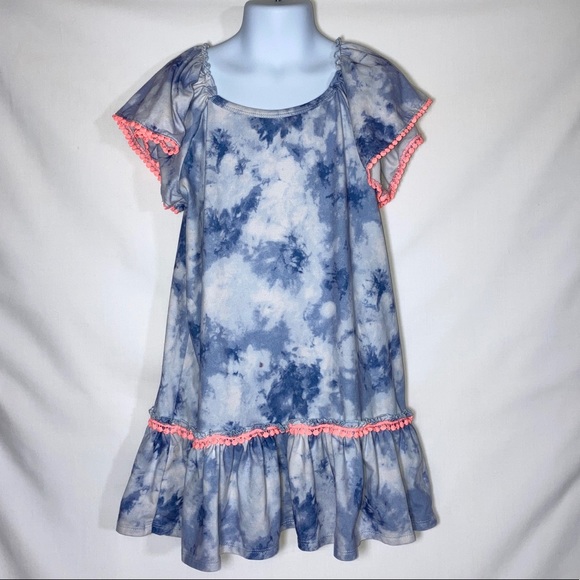 Wonder Nation Blue Tie Dye PomPom Ric Rac Short Sleeved Top/Coverup Size Med 7/8 - Picture 2 of 12